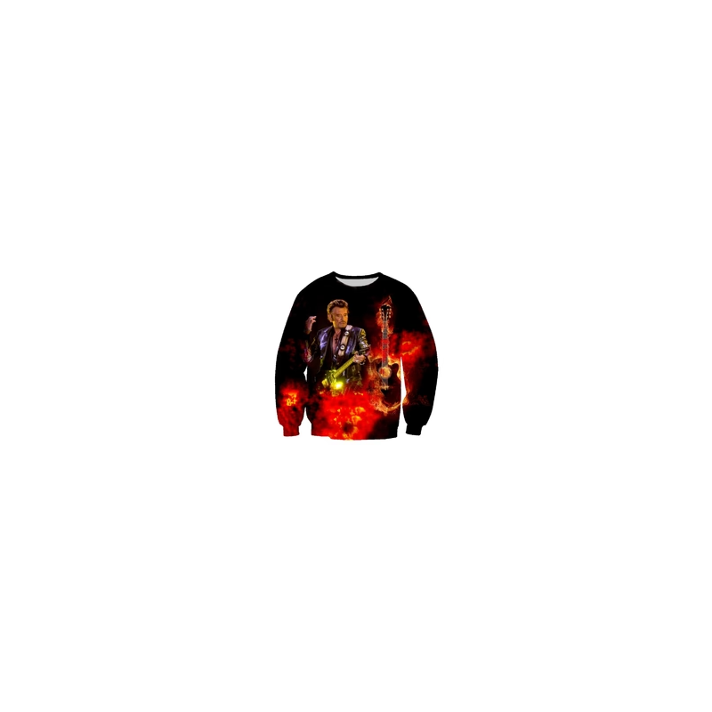 Sweat Johnny Hallyday Flammes – Sweat Rock Noir Homme/Femme