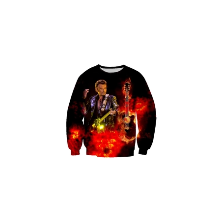 Sweat Johnny Hallyday Flammes – Sweat Rock Noir Homme/Femme